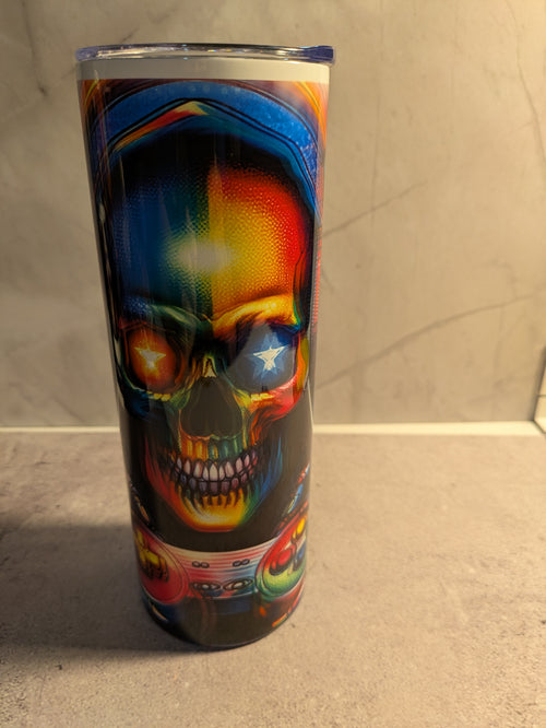 20 oz Straight Tumbler Skull - colorful skull design