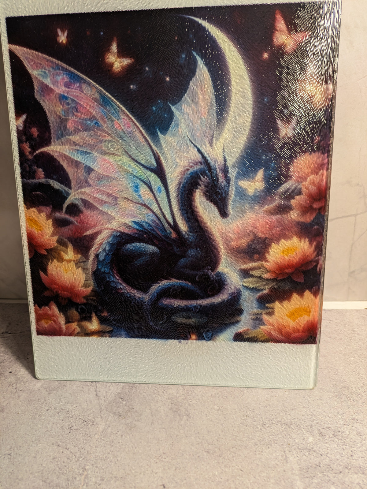 8x10 Glass Sublimation Cutting Board - Dragon Fantasy Art