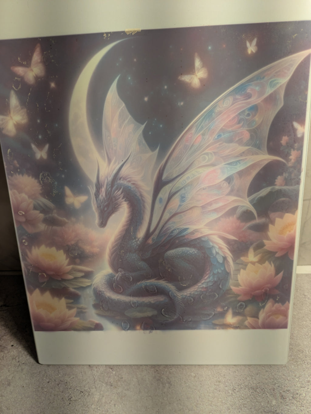 8x10 Glass Sublimation Cutting Board - Dragon Fantasy Art Light View