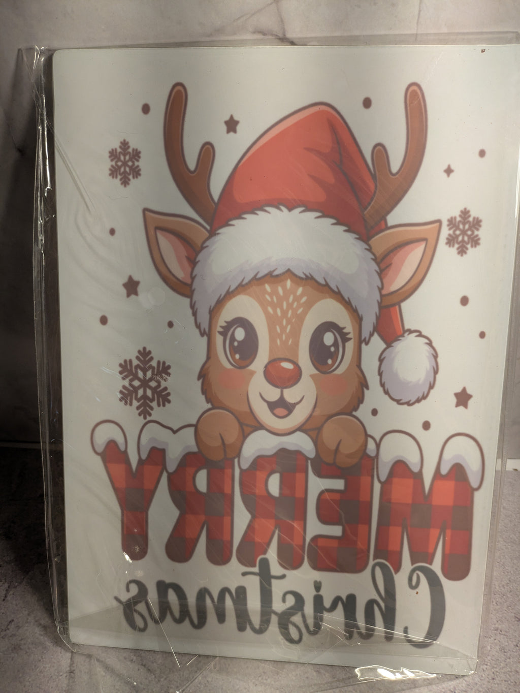 Merry Christmas Reindeer Glass Cutting Board - Back View