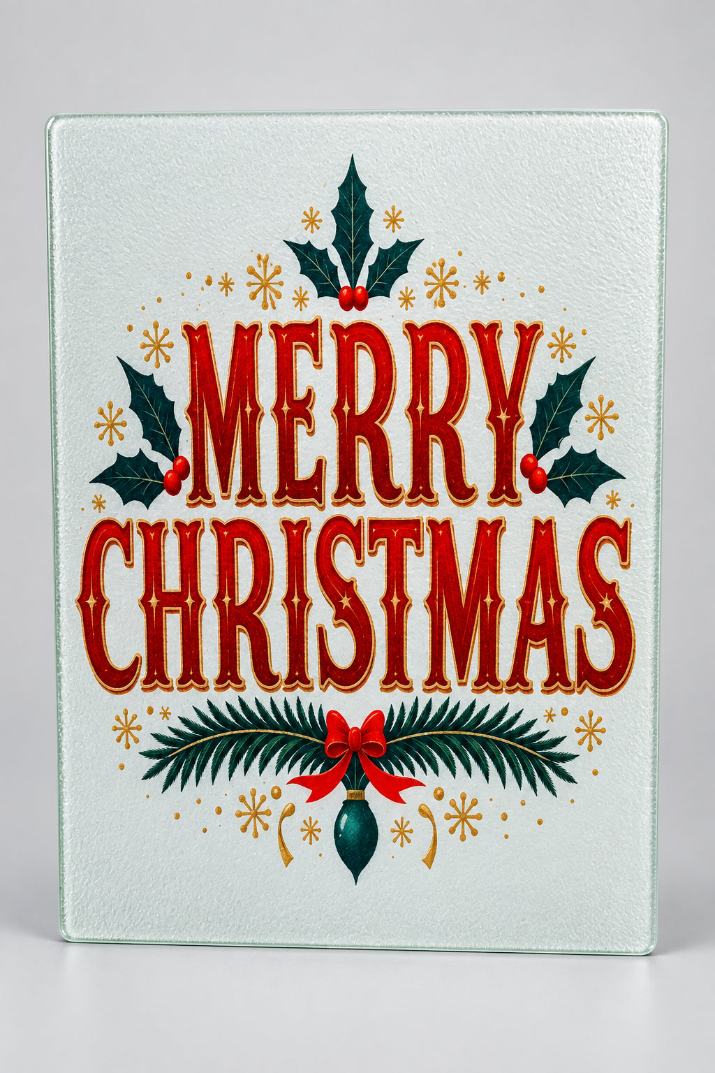 Merry Christmas sublimation glass cutting board back view
