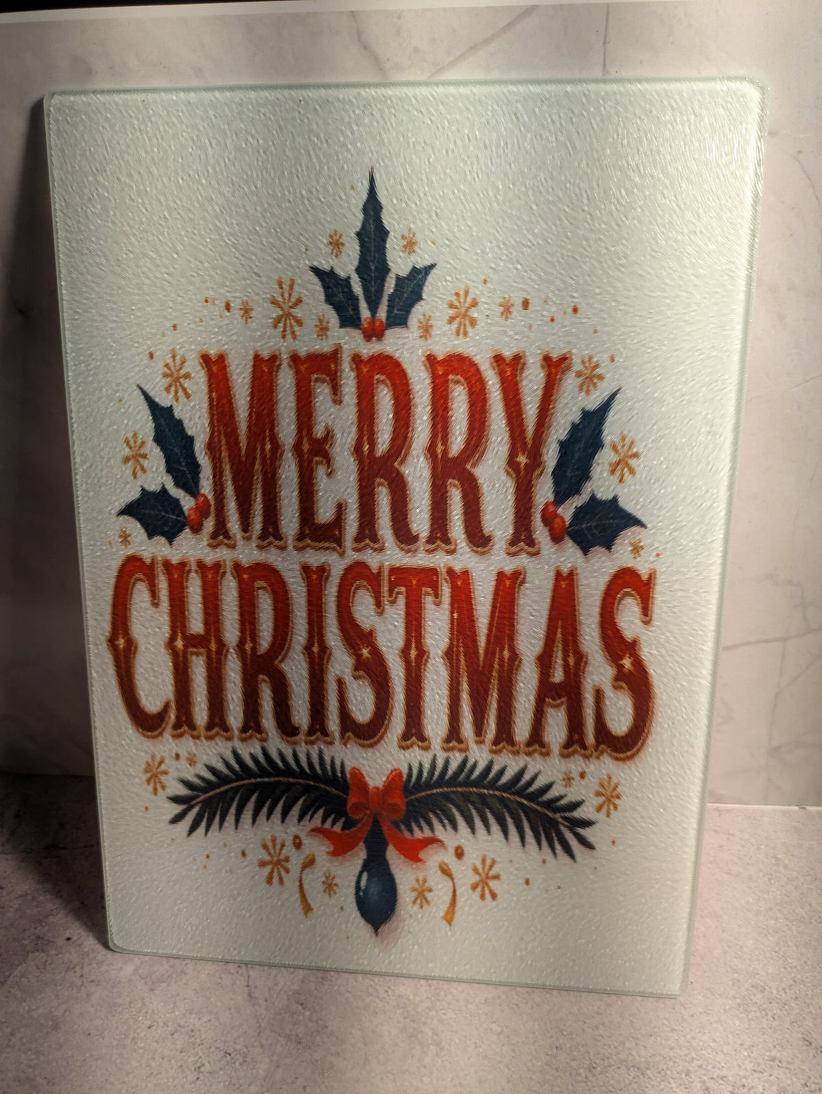 Merry Christmas sublimation glass cutting board back view