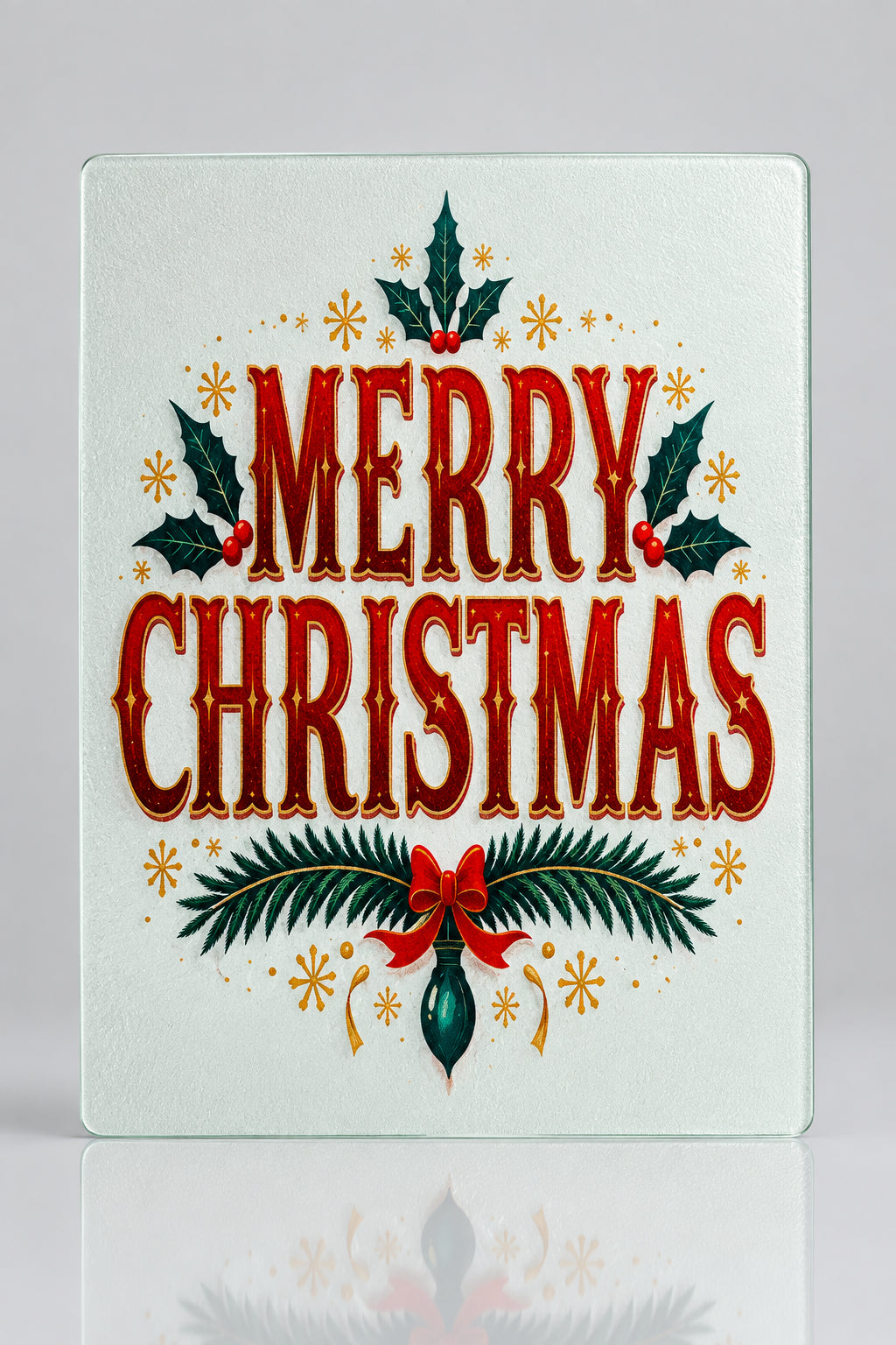 Merry Christmas sublimation glass cutting board front view