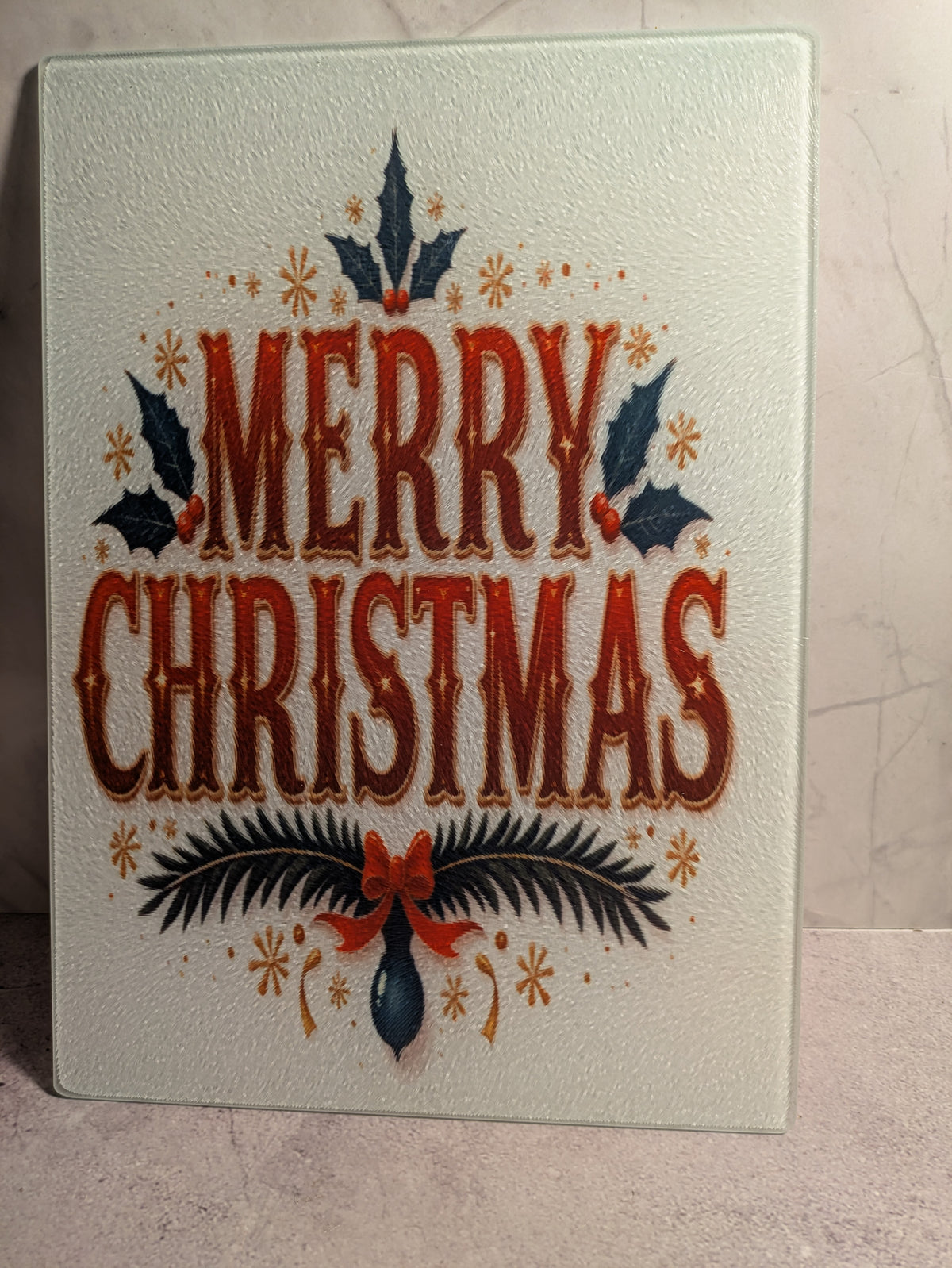 Merry Christmas sublimation glass cutting board front view