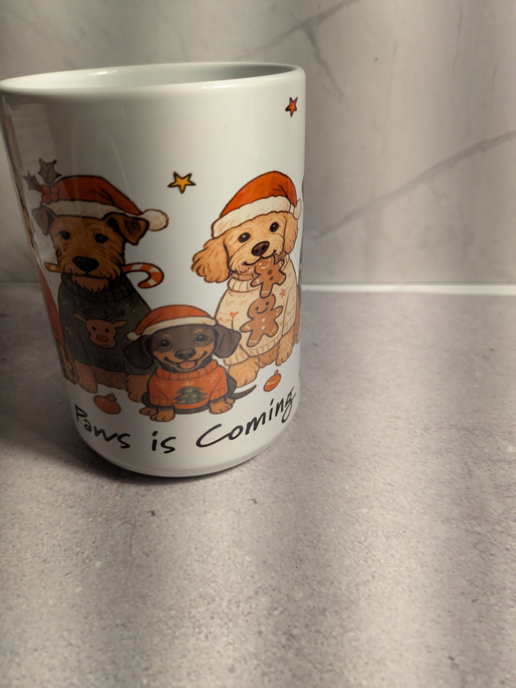 Santa Paws mug - golden retriever side view