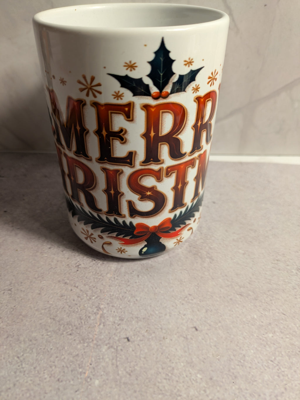 Merry Christmas mug side view with handle