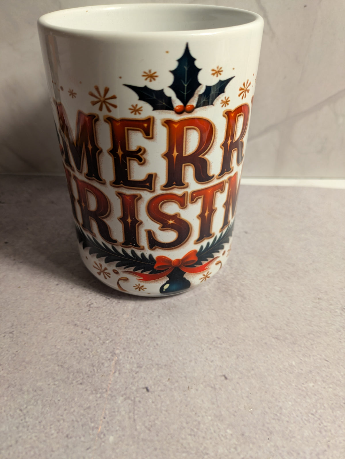 Merry Christmas mug side view with handle