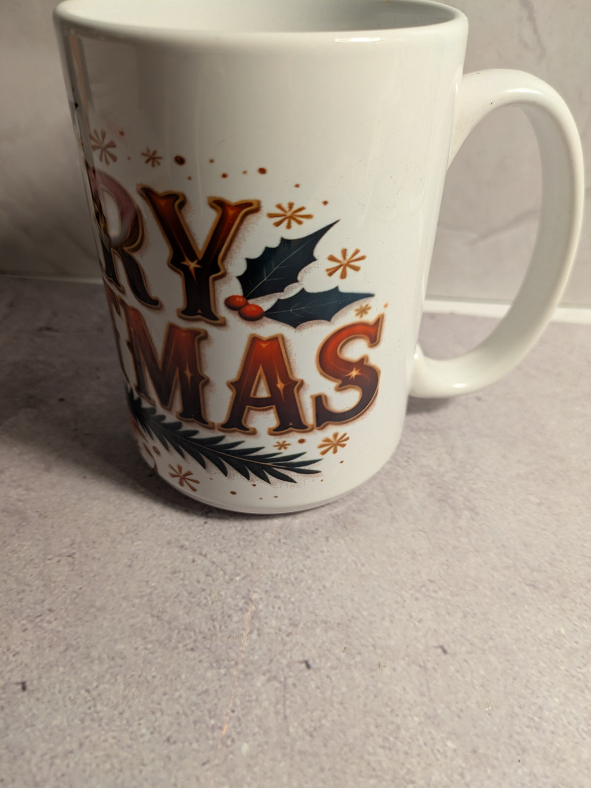 Merry Christmas mug angled view