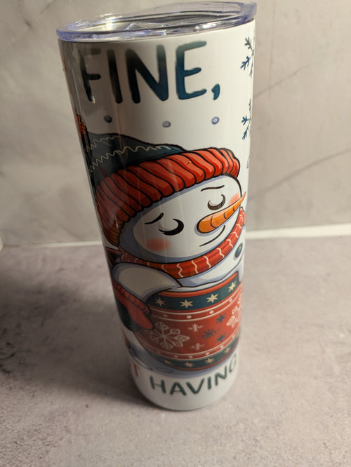 Christmas snowman tumbler - side view 1