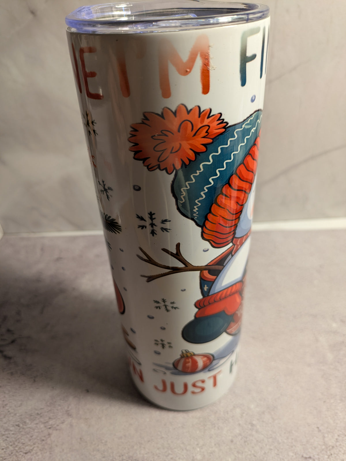 Christmas snowman tumbler - side view 2