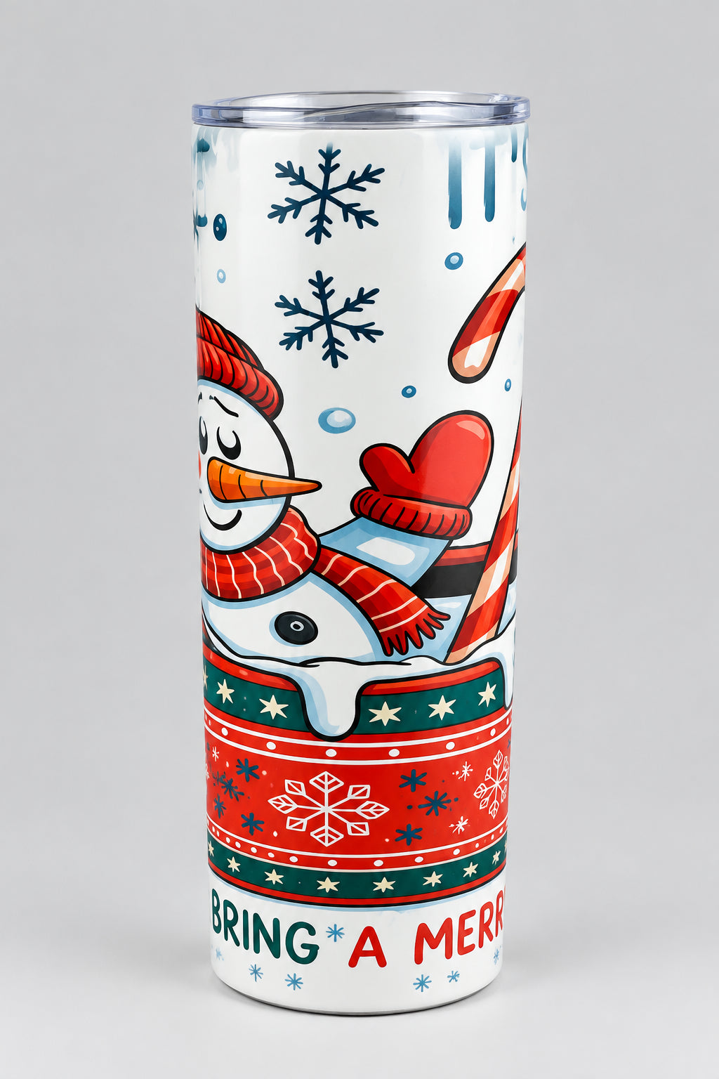 Christmas snowman tumbler - side view 3