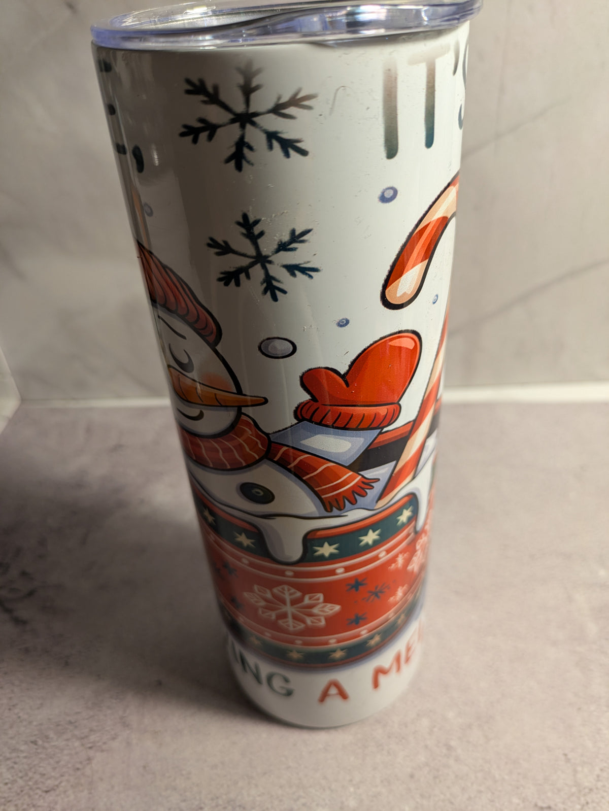 Christmas snowman tumbler - side view 3