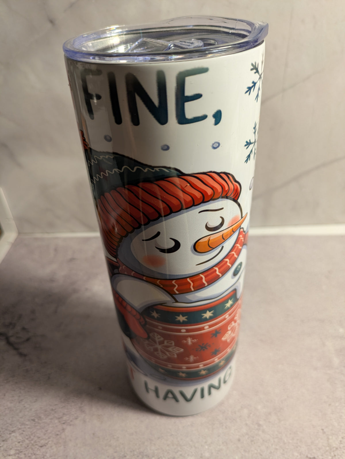 Christmas snowman tumbler - side view 4