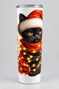 Christmas cat tumbler - front view with Santa hat cat