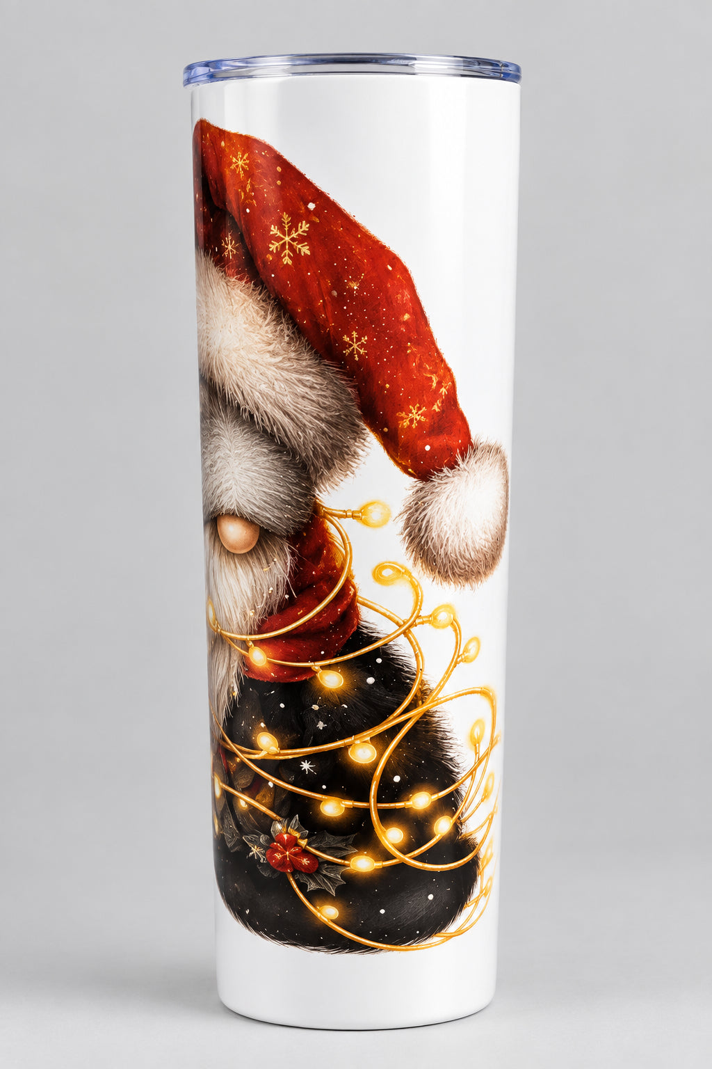 Christmas cat tumbler - cat with Santa hat close up