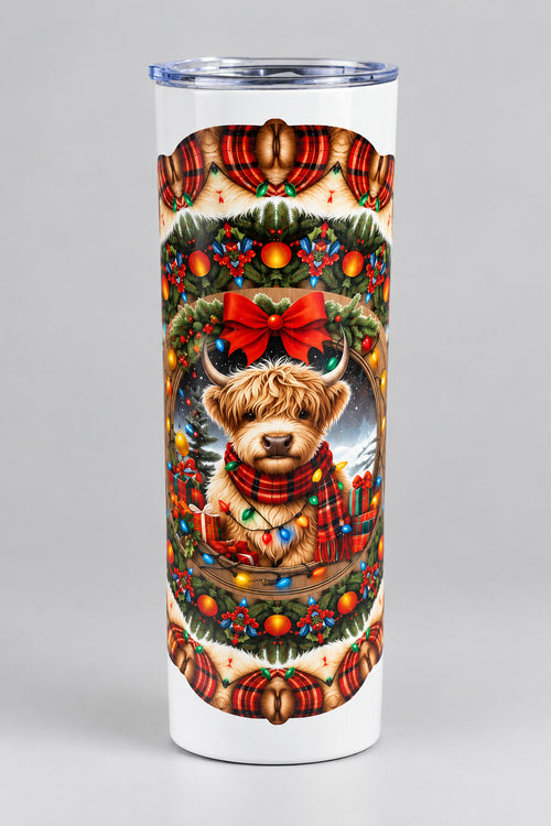 Christmas Highland Cow 20 oz Tumbler - Front view
