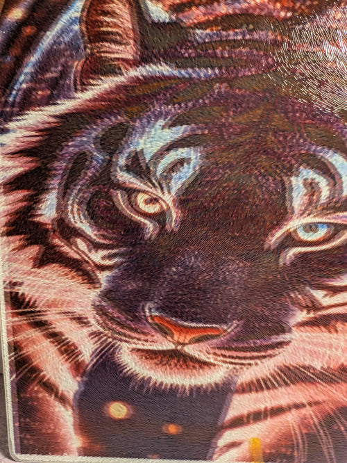 8x10 Sublimation Glass Cutting Board - Mystic Tiger close-up detail