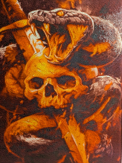 8x10 Skull and Snake Glass Cutting Board - full view