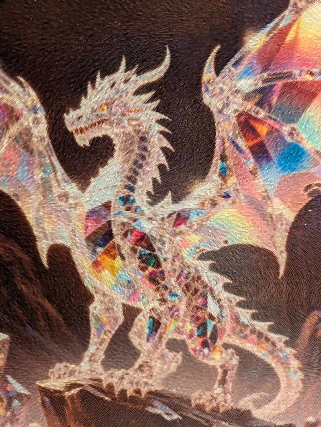 Crystal dragon sublimation glass cutting board 8x10 - detail close up
