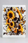Skull sunflower glass cutting board - full view