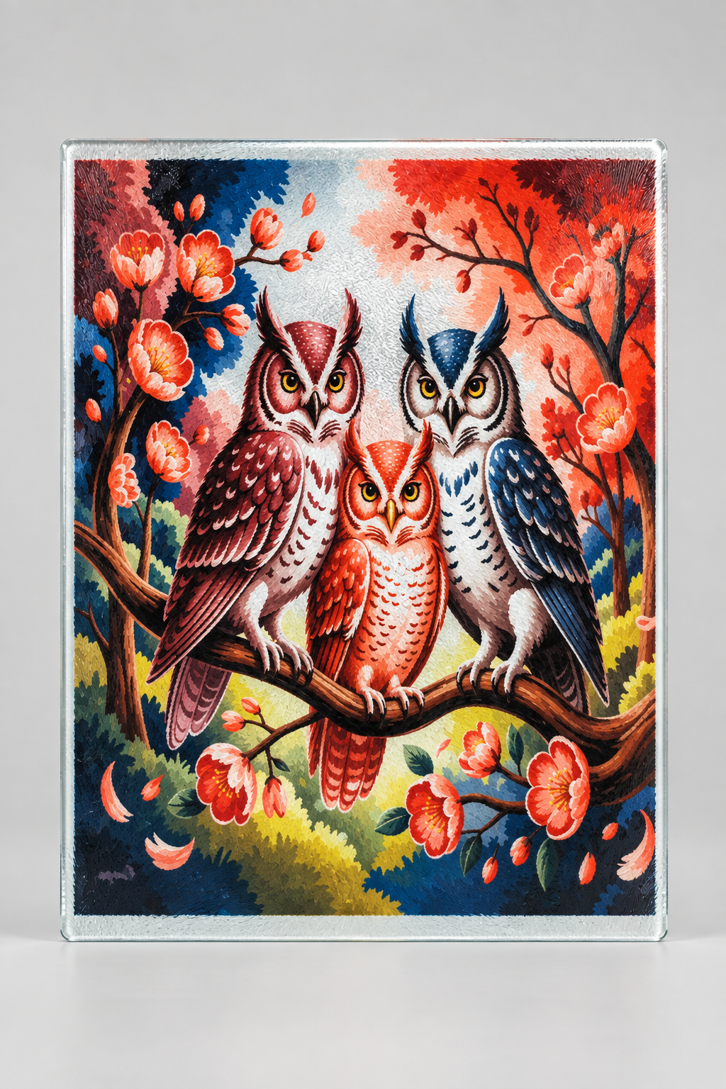 Owl Glass Cutting Board - Front View