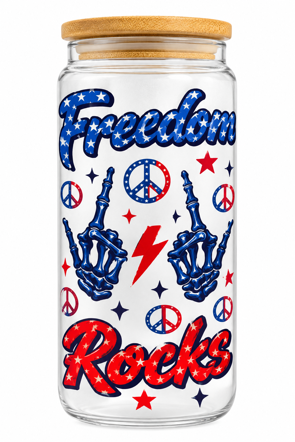 Freedom Rocks 16oz Glass Can Tumbler - Design View