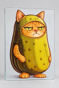 Grumpy Pickle Cat Glass Cutting Board - close-up detail