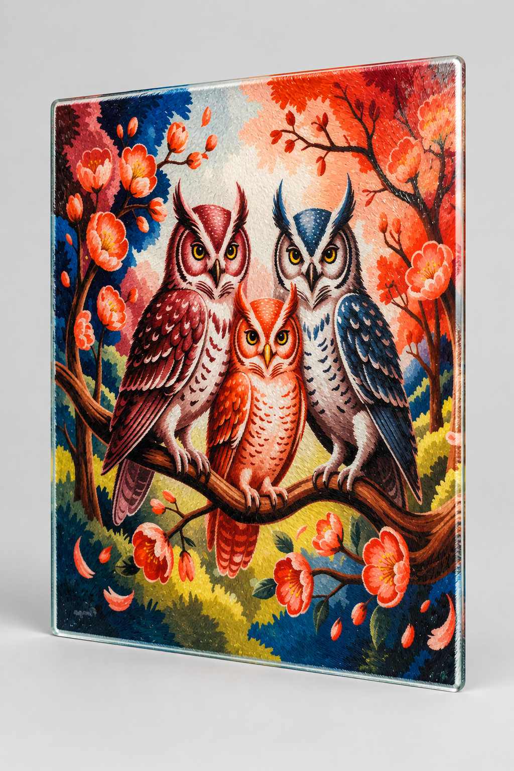 Owl Glass Cutting Board - Angled View