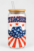Patriotic Teacher 16oz Glass Can Tumbler - Front View