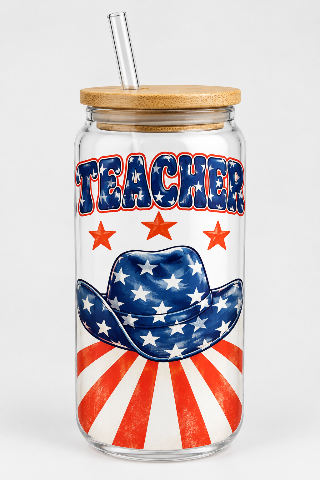 Patriotic Teacher 16oz Glass Can Tumbler - Front View
